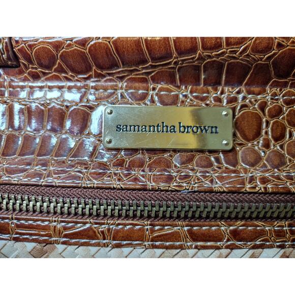Samantha Brown Croco-Embossed Dowel Travel Bag Tote Work Weekender CARAMEL BEIGE - Picture 12 of 16